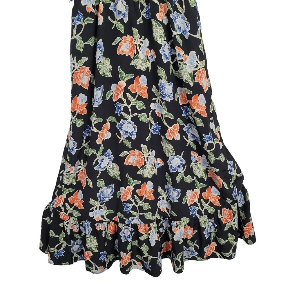 Joie Sz M Dress Deme Silk Chiffon Faux Wrap Hi Lo Flowing Midi Ruffle Hem Floral - Picture 7 of 11